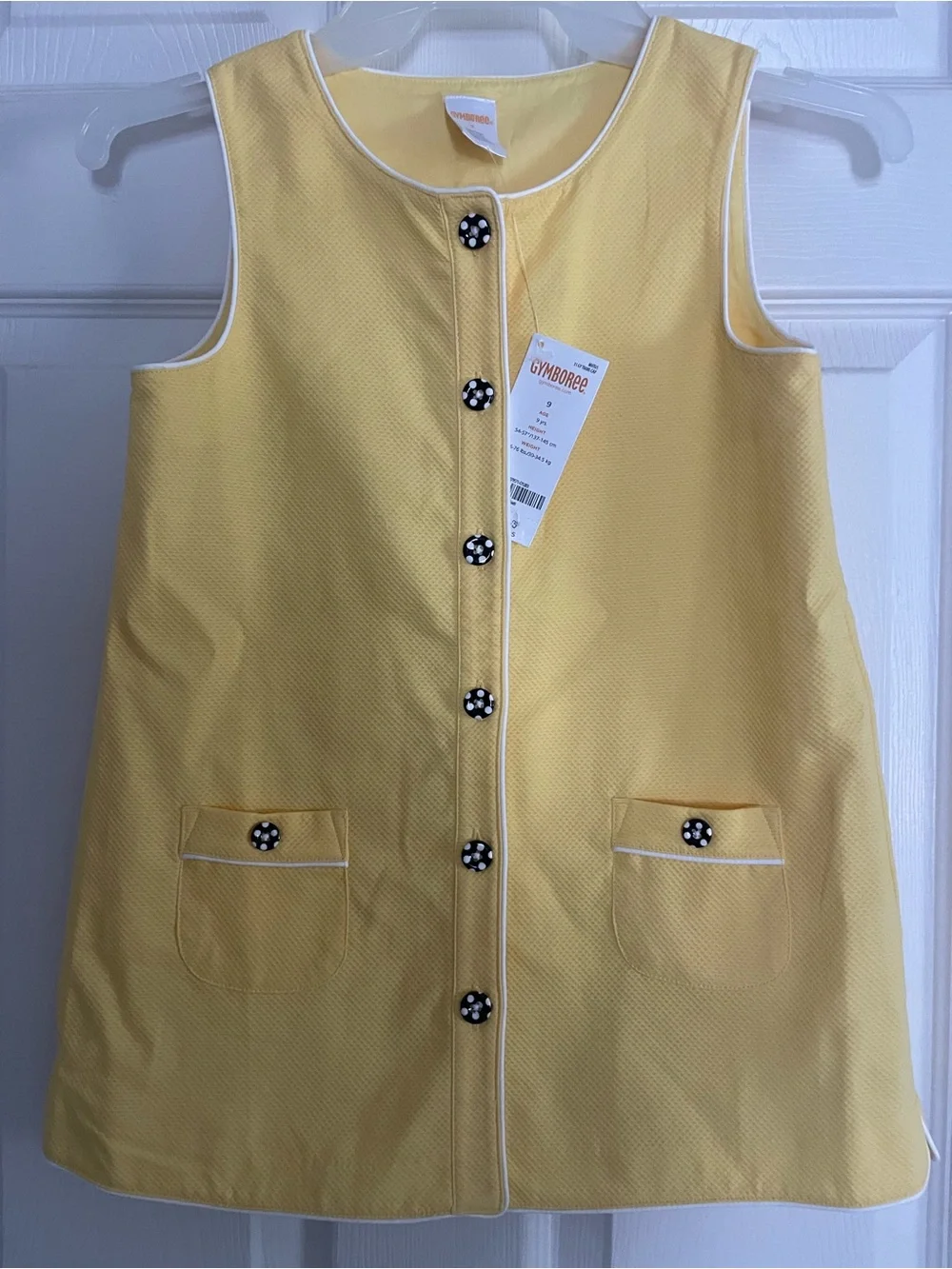 NWT Gymboree Bright Yellow Sleeveless Dress with Black Polka Dot Buttons 9 years